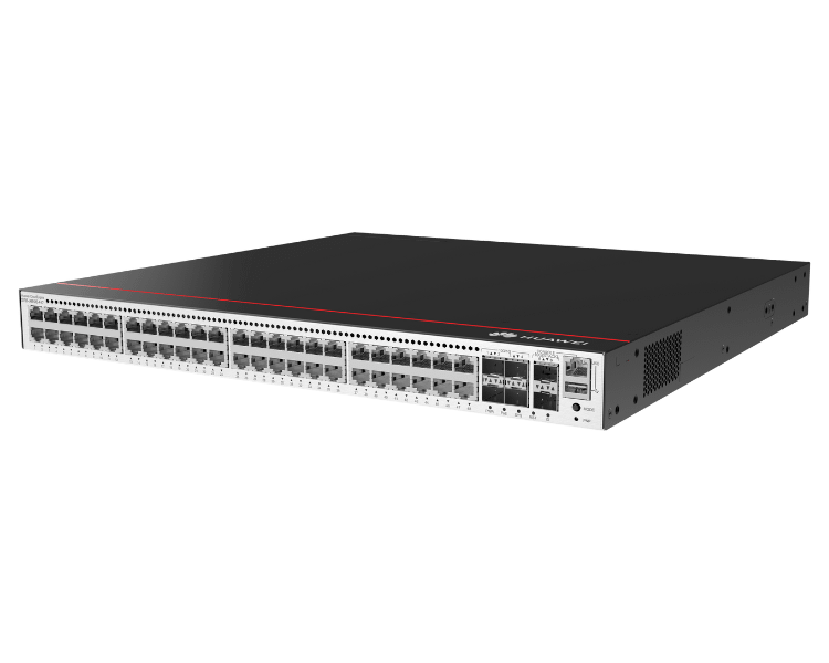 Switch Huawei CloudEngine S5735-L48P4XE PoE 800W vista frontal Puertos del Huawei CloudEngine S5735-L48P4XE-A-V2 Diagrama de red con switch Huawei CloudEngine S5735 Especificaciones técnicas del Huawei S5735-L48P4XE PoE Instalación del Huawei CloudEngine S5735 PoE 800W
